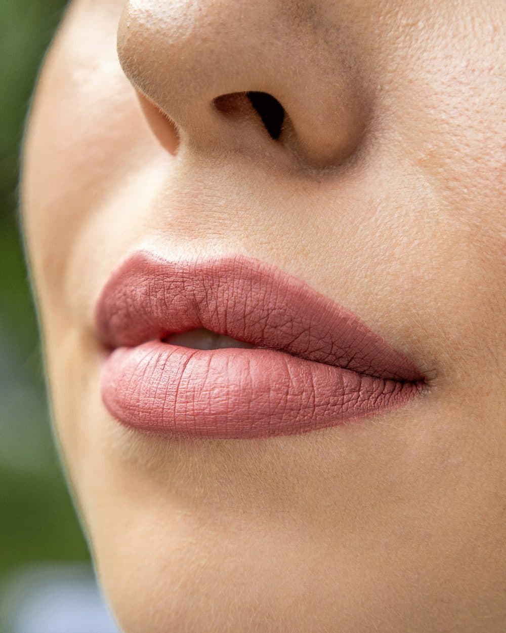 The matte finish close up, with the texture of the lip still visible